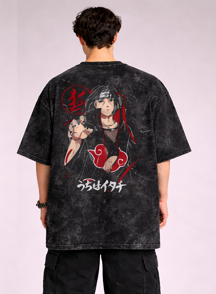 Itachi Uchiha Anime Acid Wash Oversized T-Shirt | Streetorbit