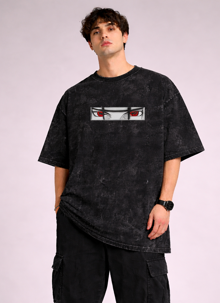 Itachi Uchiha Anime Acid Wash Oversized T-Shirt | Streetorbit