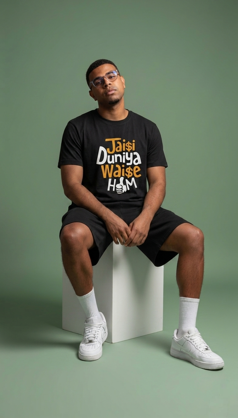 The "Attitude" Pick: Jaisi Duniya Waise Hum | Bold Hindi Typography Oversized T-Shirt