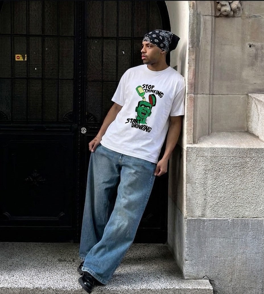 "STOP THINKING START DRINKING" Graphic Tee
